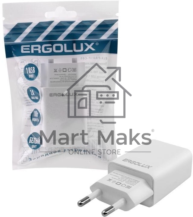 Адаптер сетевой 1USB 100-220В 5-9В/2А пакет бел. Ergolux 15203