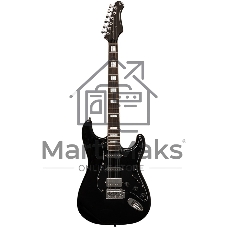 Электрогитара STAGG SES-60 BLK 6-ти струнная, корпус ольха, гриф клен, накладка палисандр, 21 лад, звукосниматели 2х сингла, 1х хамбакер, регуляторы 1x громкости, 2x тона, 5-ти поз. переключатель, колки литые никелированные, цвет черный