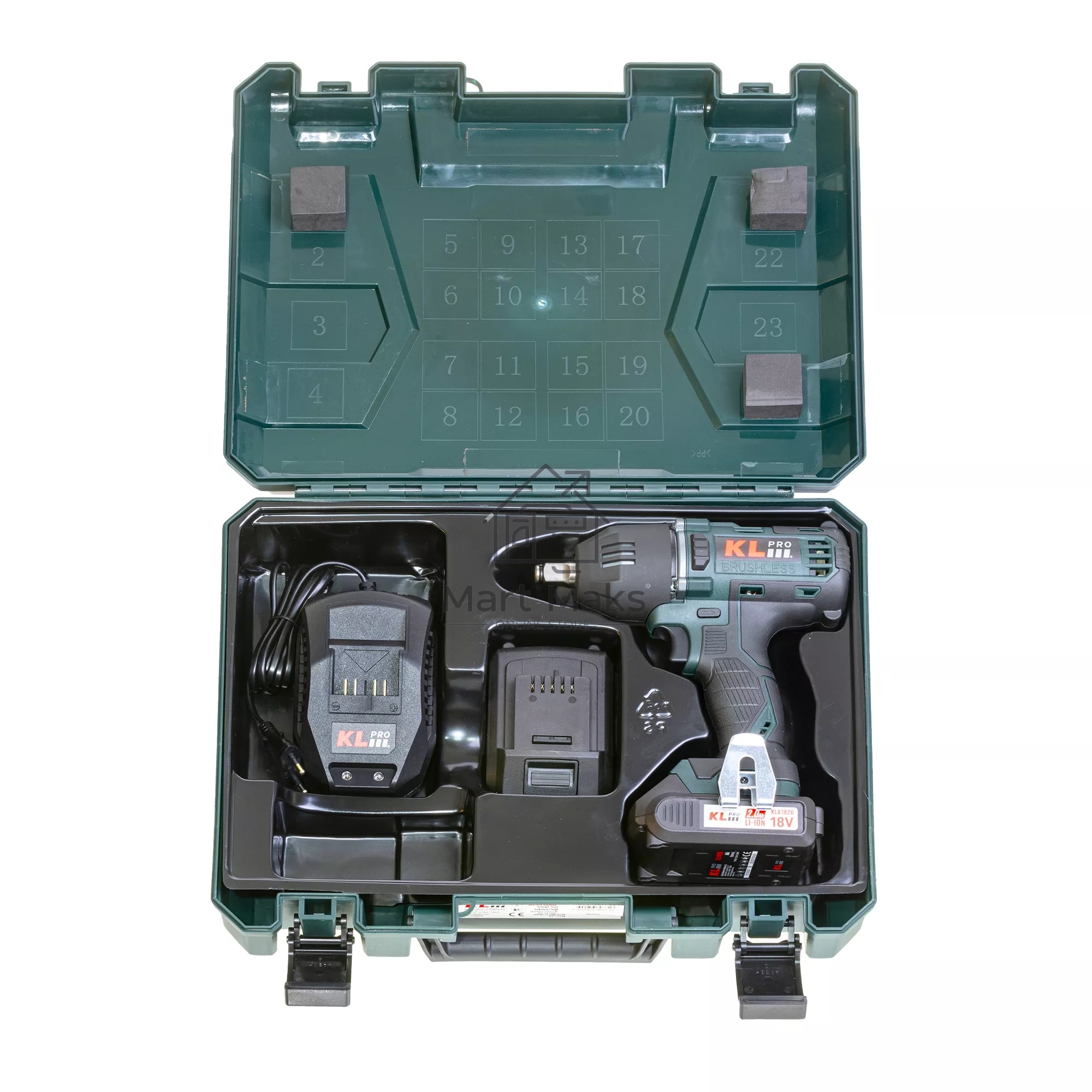 Профессиональный бесщеточный гайковерт аккумуляторный KLPRO KLSS18BH-20 (18В, Li-ion-2шт, 2.0А·ч, 400Нм, 2 скорости, подсветка,З/У,в кейсе)