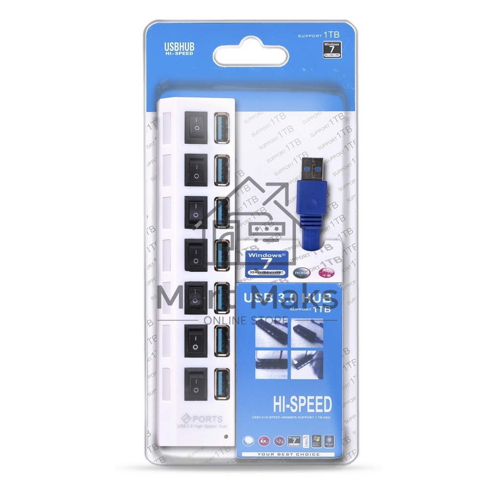 USB-хаб SMARTBUY (SBHA-7307-W) USB 3.0 хаб + выкл., 7 портов, белый