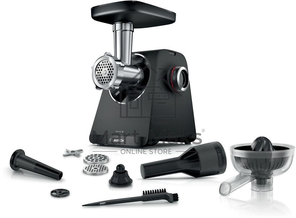 Мясорубка электрическая Bosch MFWS430B черный, 1900 Вт, 2.5 кг/мин, реверс, насадки - 6