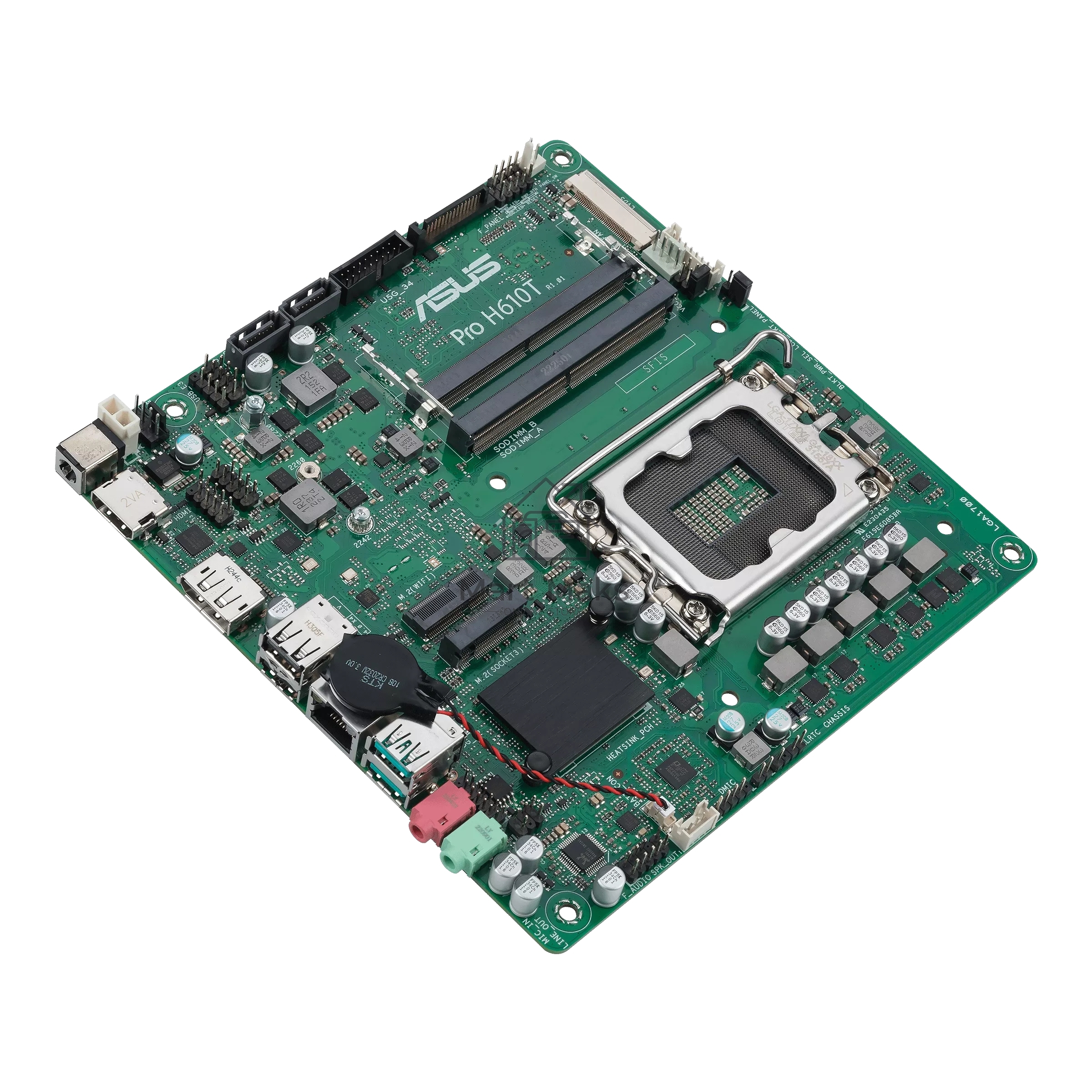 Материнская плата ASUS Pro H610T-CSM, LGA 1700, Intel H610, 2xDDR5, 2xSATA, 1xM.2, 1xPCIe x1, 1xHDMI, 1xDP, 1x 1Gb LAN, 2xUSB-A 2.0, 2xUSB-A 3.2 Gen 2, 2x3.5 мм, 7.1, Thin Mini-ITX