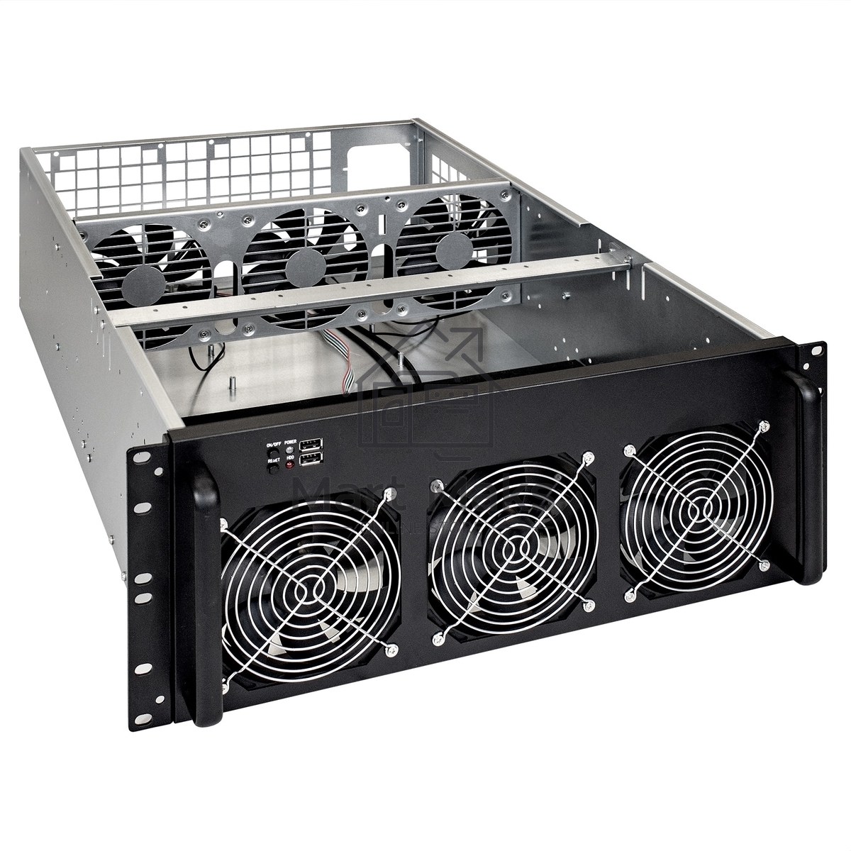 Корпус для майнинга ExeGate EX288960RUS Pro 8-650 <без БП, 2*USB, 6*fan 120мм, места под: 8 видеокарт, 1 БП>