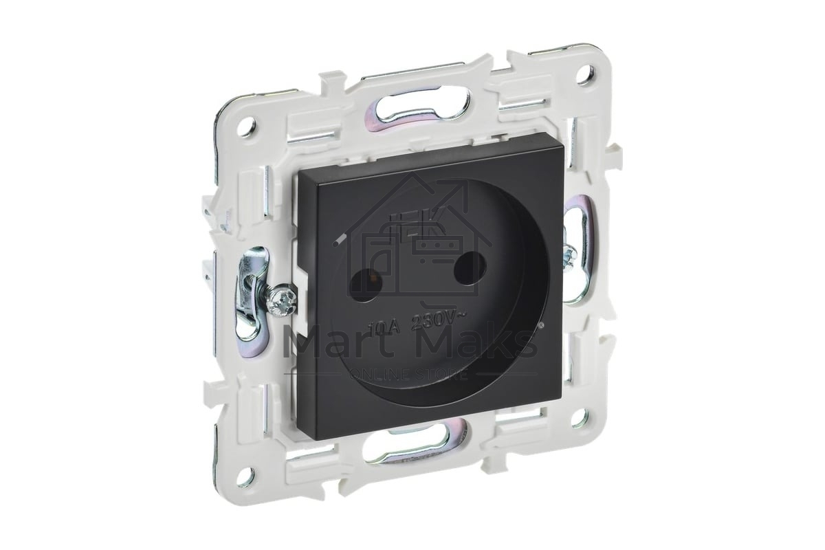 Розетка SKANDY 10А без заземл. без защ. шторок SK-R02Bl черный IEK SK-R10-10-K02