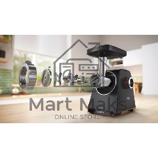 Мясорубка электрическая Bosch MFWS430B черный, 1900 Вт, 2.5 кг/мин, реверс, насадки - 6