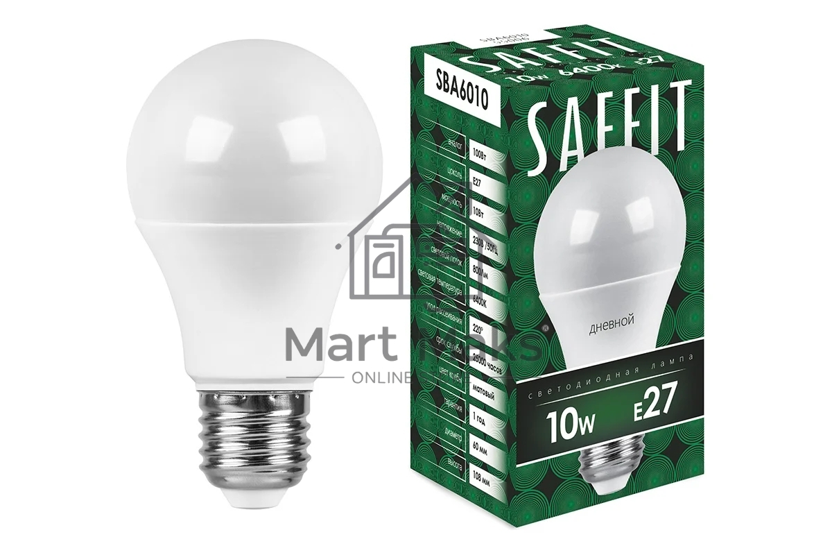 Лампа светодиодная SAFFIT SBA6010 (55006) 10 вт Е27 дневной