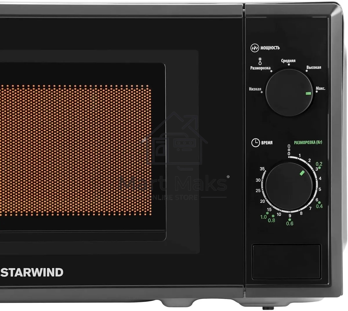 Микроволновая печь Starwind SWM5820 черный, 20 л, 700 Вт, переключатели - поворотный механизм