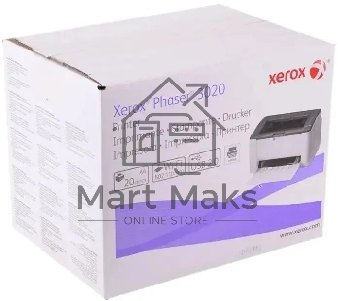 Принтер лазерный Xerox Phaser 3020 (P3020BI#), A4, ч/б, печ. до 20 стр/мин., 1200 x 1200 dpi, USB, Wi-Fi