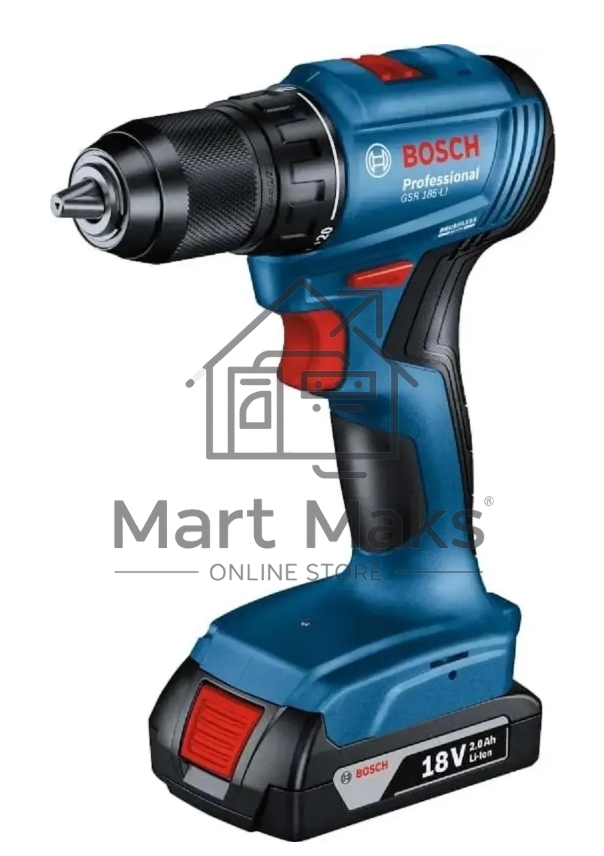 Дрель-шуруповерт аккумуляторная Bosch GSR 185-LI, 18В, 2 АКБ, Кейс