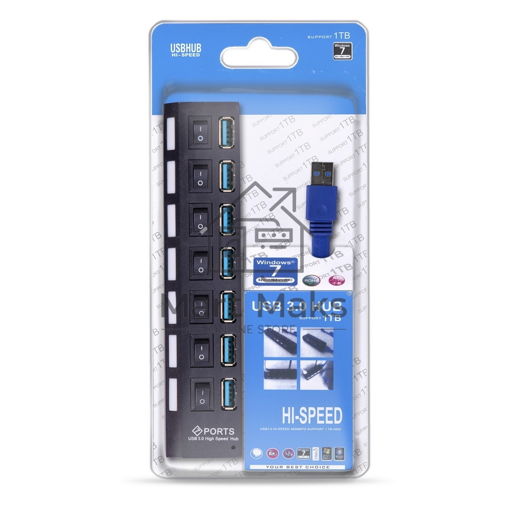 USB-хаб Smartbuy (SBHA-7307-B) USB 3.0 хаб + выкл., 7 портов, черный