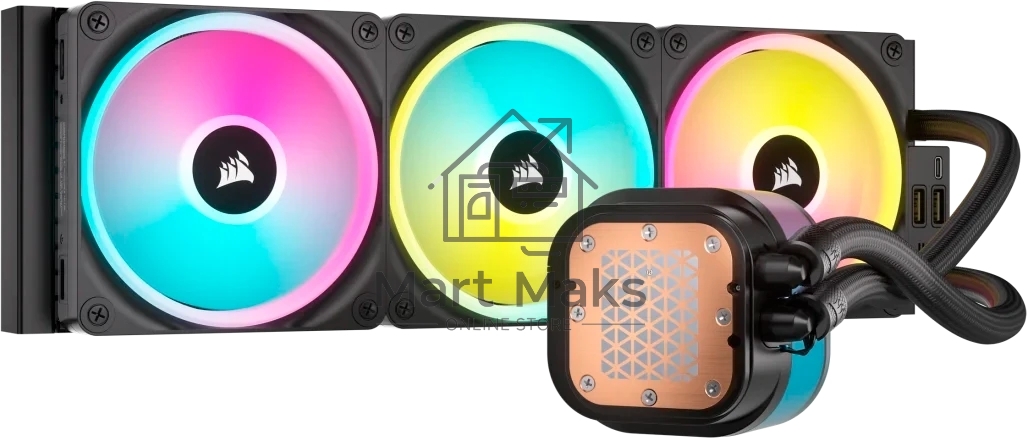 Система жидкостного охлаждения Corsair iCUE LINK H150i RGb (360мм, черный, RGb/ Fans: 3x120мм, 63.1CFM, 37dBA, 2400RPM/Rad thickness 27мм/ S: 1851, 1700, 1200, 115X, AM5, AM4)