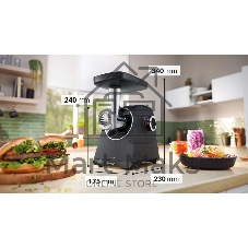 Мясорубка электрическая Bosch MFWS430B черный, 1900 Вт, 2.5 кг/мин, реверс, насадки - 6