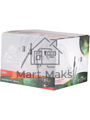 Циркуль Deli EG30404, корпус ассорти, металл, в комплекте: линейка / транспортир / 2 угольника / карандаш / ластик / точилка