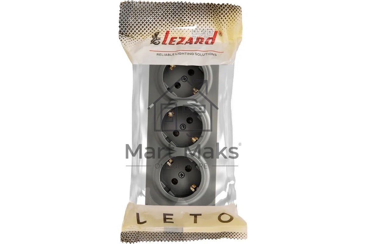 Розетка 3-мест. с заземл. LEZARD LETO 752-3500-127BUP закрытый корпус ПБТ платина
