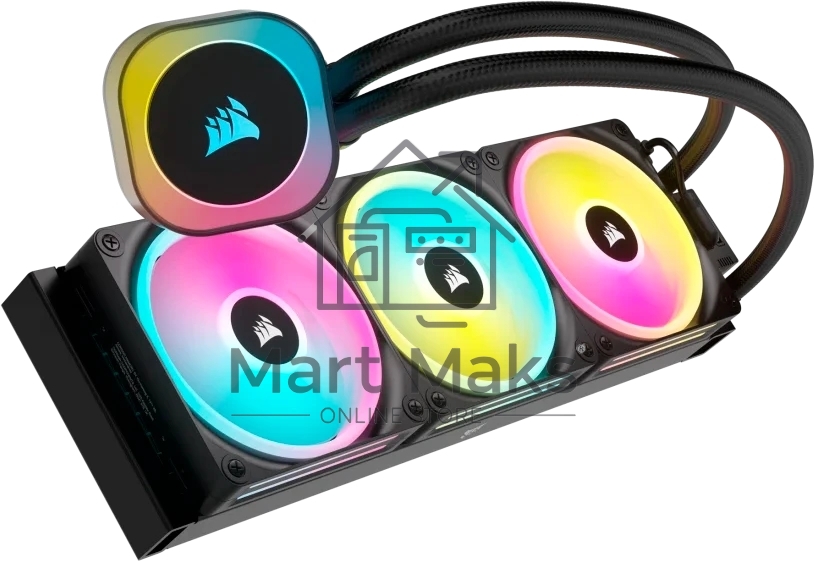 Система жидкостного охлаждения Corsair iCUE LINK H150i RGb (360мм, черный, RGb/ Fans: 3x120мм, 63.1CFM, 37dBA, 2400RPM/Rad thickness 27мм/ S: 1851, 1700, 1200, 115X, AM5, AM4)