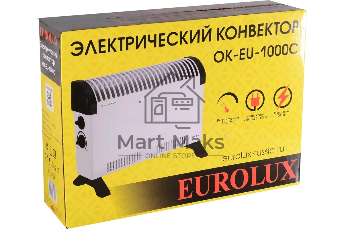 Конвектор Eurolux ОК-EU-1000C белый, 1000 Вт, 15 м2, термостат