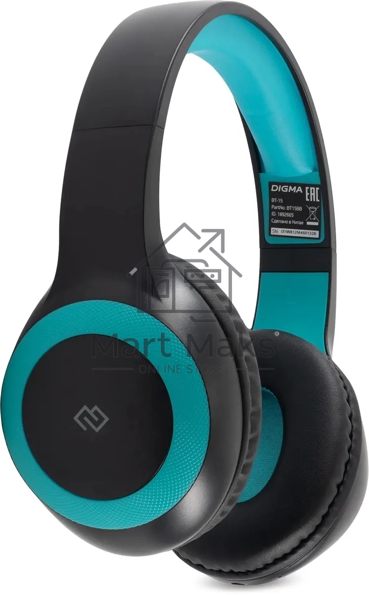 Гарнитура накладные Digma BT-15 черный/голубой беспроводные bluetooth оголовье