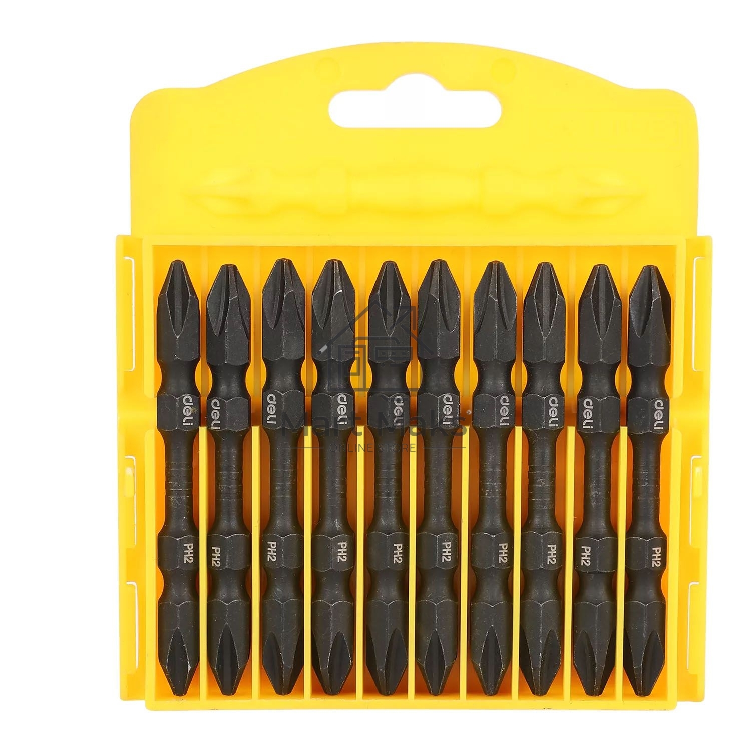 Набор двухсторонних торсионных бит для ударных шуруповертов 10 шт Deli DL252202 PH2*65мм, сталь S2, пласт.кейс