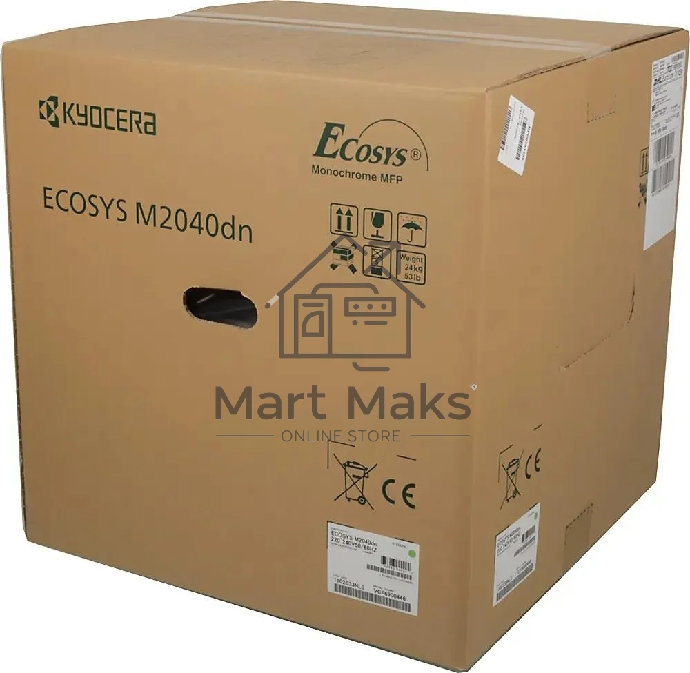 МФУ лазерный Kyocera Ecosys M2040dn (Азия) (1102S33AX0), A4, ч/б, печ. до 40 стр/мин., скан. до 40 стр/мин. (ч/б) 23 стр/мин. (цвет), 1200 x 1200 dpi (печать) 600x600dpi (скан.), USB, RJ-45 (старт.картр. TK-1178)
