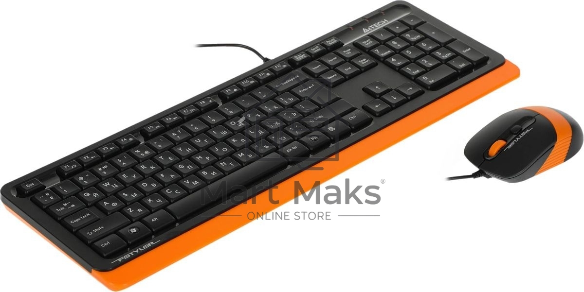 Комплект клавиатура+мышь A4Tech FStyler F1010 проводной, USB, 1600 DPI, чёрный/оранжевый