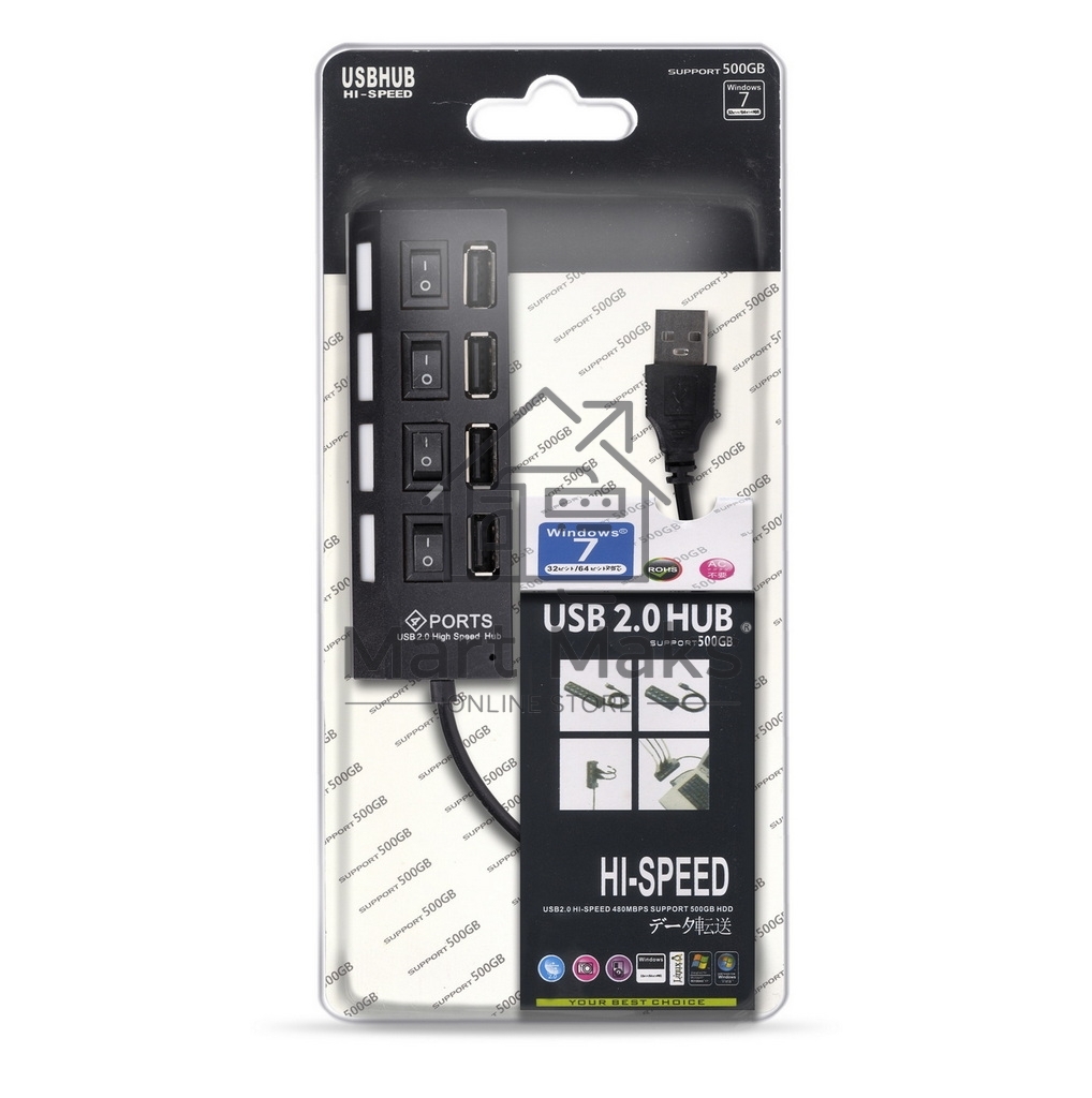 USB-хаб Smartbuy (SBHA-7204-B) USB 2.0 хаб 4 порта, черный
