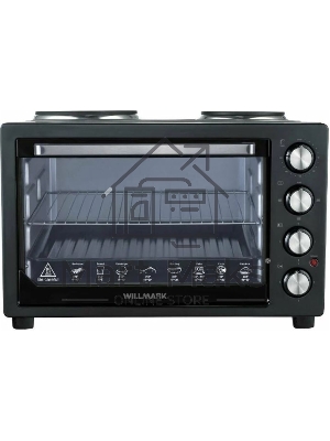 Мини-печь Willmark WHO-402B (30 литров, 2 конфорки, термостат,230С, 2350Вт, черный)