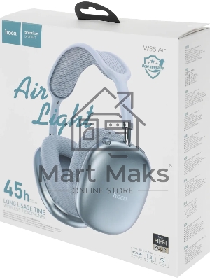 Наушники мониторные Hoco Air Triumph W35 голубой беспроводные bluetooth оголовье