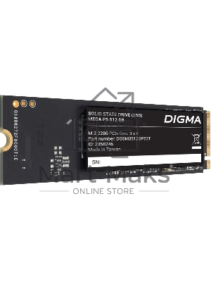 Накопитель SSD Digma Mega P5 DGSM3512GP53T, 512Gb, PCIe 3.0 x4, M.2 2280, NVMe, R/W 2900/2000