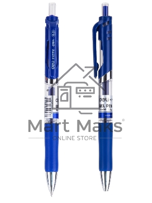 Набор ручек гелевых Deli Mate EQ10430-P автоматическая, прозрачный/синий, d=0.5мм, синие чернила, коробка картонная (12шт)