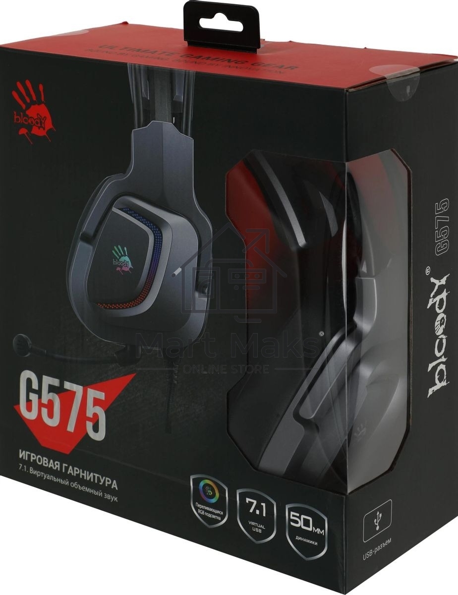 Гарнитура проводная с микрофоном A4Tech Bloody G575 серый 2м мониторные USB оголовье (G575 USB/GREY)