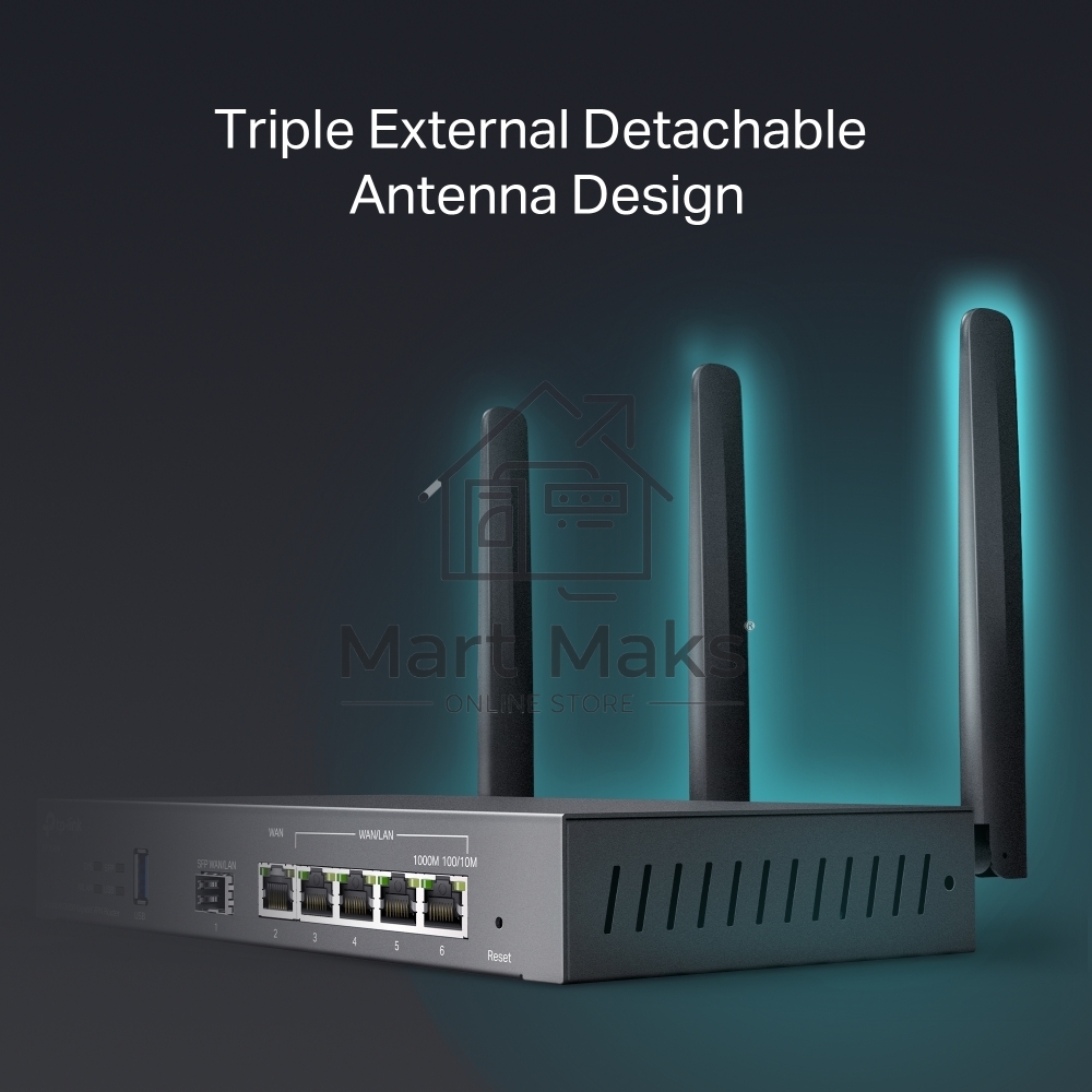 VPN-маршрутизатор TP-Link ER706W Omada с гигабитными портами и поддержкой Wi-Fi AX3000, 1 гиг. SFP WAN/LAN, 1 гиг. RJ45 WAN, 4 гиг. RJ45 WAN/LAN, USB 3.0, до 574 М/с на 2,4 ГГц + до 2402 М/с