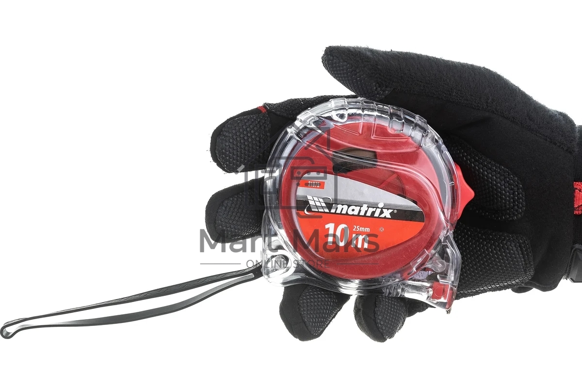Рулетка MATRIX 31075 crystal 10м х 25мм корпус из поликарбоната