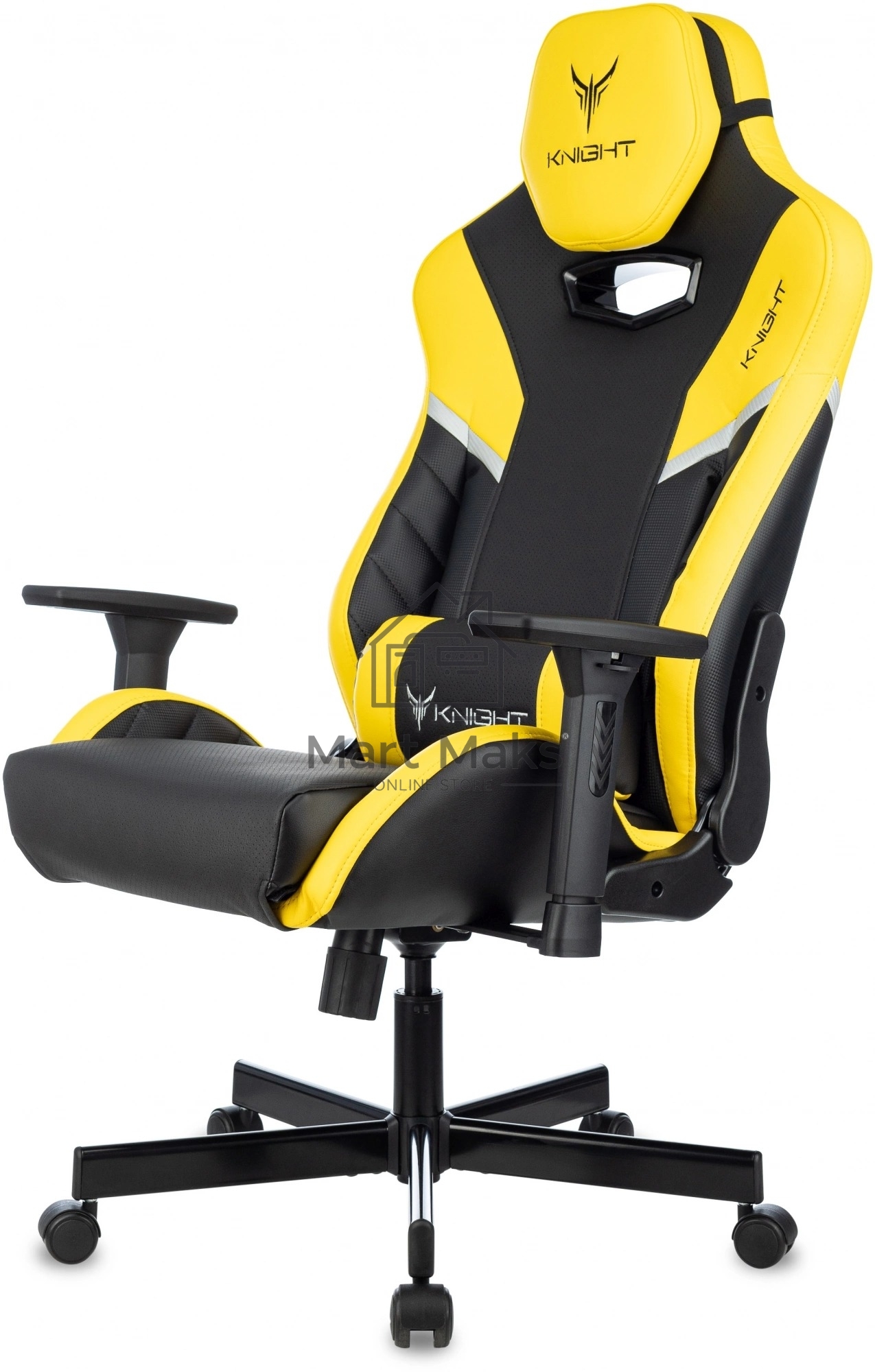 Кресло игровое Knight Thunder 5X черный/желтый эко.кожа крестов. металл