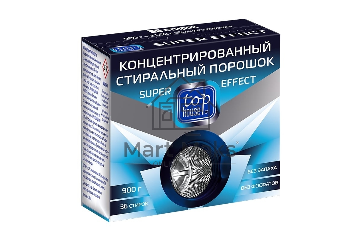 Концентрированный стиральный порошок Super effect, 0,9 кг специально разработан для стирки белых и цветных изделий из хлопчато- бумажных, льняных, синтетических и смесовых тканей. Подходит для всех типов стиральных машин и ручной стирки при температуре от 30 до 90 °С. Содержит комплекс энзимов и активный кислород, хорошо выполаскивается. Произведен без фосфатов и отдушек, безопасен для септиков.