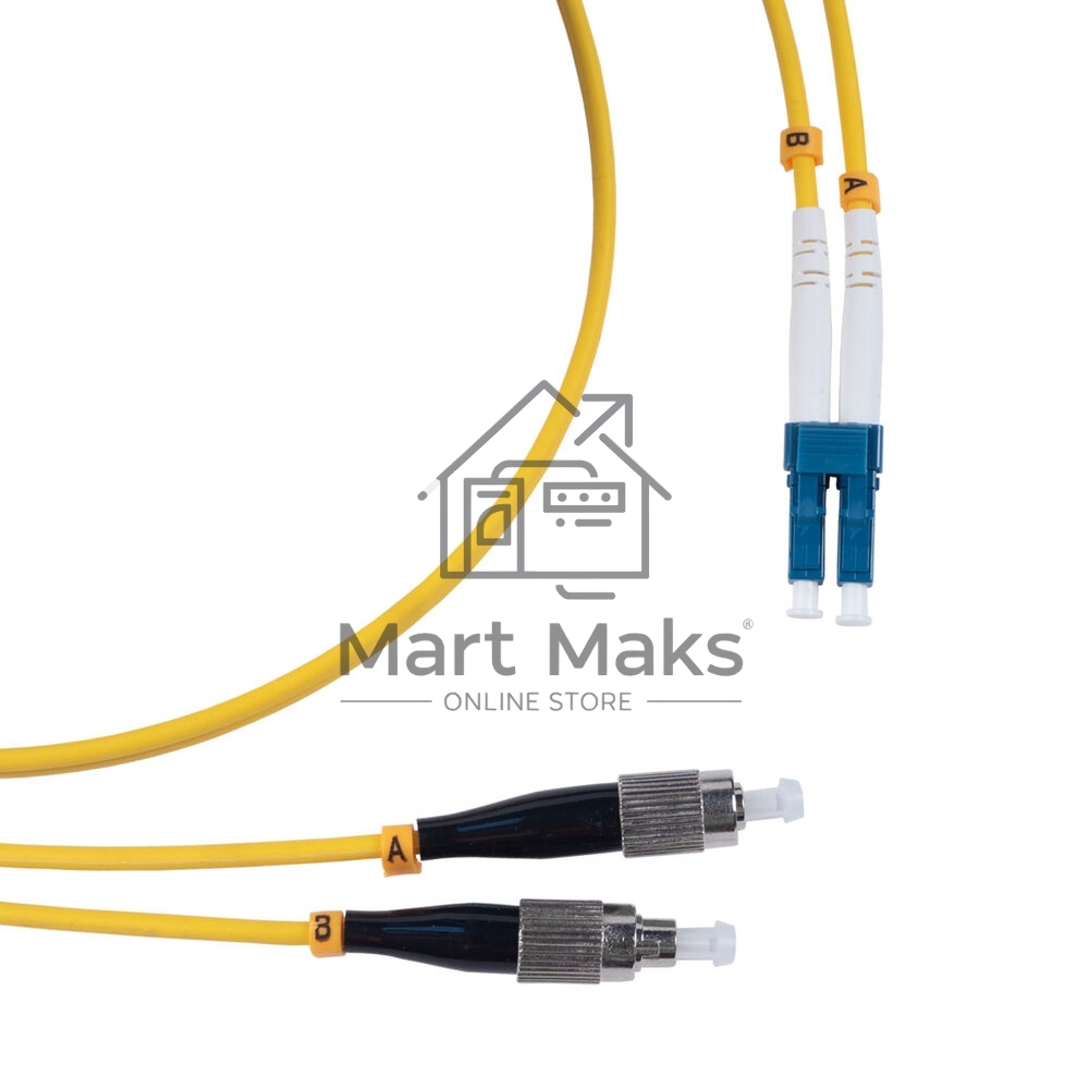 Патч-корд оптический Cabeus Tight Buffer FOP(d)-9-LC-FC-7m Duplex LC/FC, OS2 9/125, LSZH, 7м, Ø 3мм, чёрный хвостовик, цвет: жёлтый