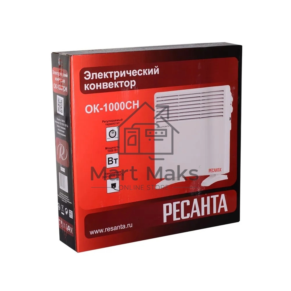 КонвекторРесанта ОК-1000СН белый, 1000 Вт, 10 м2, термостат