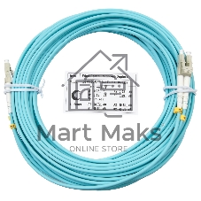 Патч-корд оптический Cabeus Tight Buffer FOP-50-LC-LC-15m Duplex LC/LC, OM3 50/125, LSZH, 15м, Ø 3мм, серый хвостовик, аква