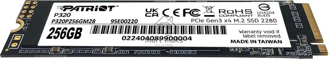 Накопитель SSD Patriot P320, 256GB, PCIe 3.0 x4, M.2 2280, NVMe, R/W 2200/1200