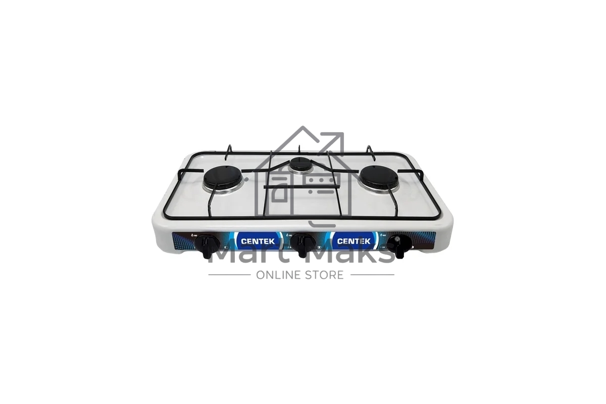 Газовая плитка Centek CT-1522 белый 3 конфорки, КРЫШКА, сменные форсунки баллон/магистраль