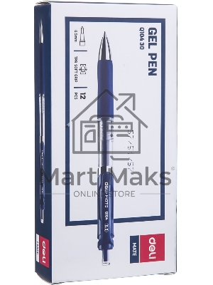 Набор ручек гелевых Deli Mate EQ10430-P автоматическая, прозрачный/синий, d=0.5мм, синие чернила, коробка картонная (12шт)