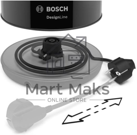 Чайник электрический Bosch TWK3P423 1.7 л, 2400 Вт, черный (корпус: нержавеющая сталь)