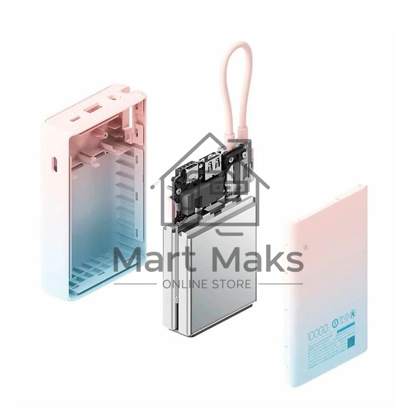 Портативный аккумулятор ZMI 10000mAh Powerbank with build-in Charging Cable color P17 розовый