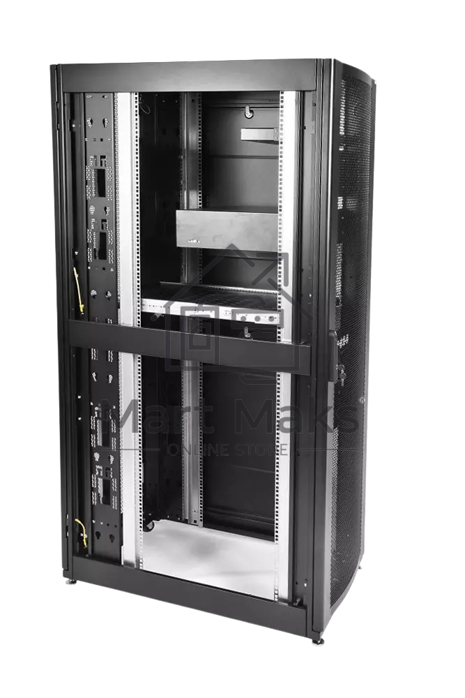 Шкаф серверный ПРОФ напольный 42U (600x1200) дверь перфорированная 2 шт., цвет черный, в сборе, ШТК-СП-42.6.12-44АА-9005