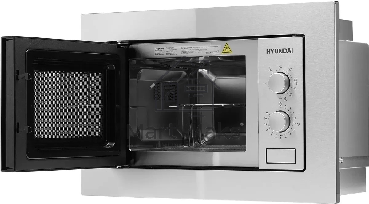 Микроволновая печь встраиваемая Hyundai HBW 2030 IX нержавеющая сталь, 20 л, 800 Вт, переключатели - поворотный механизм