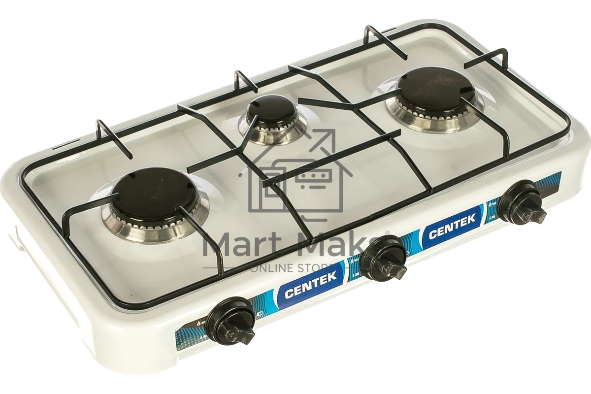 Газовая плитка Centek CT-1522 белый 3 конфорки, КРЫШКА, сменные форсунки баллон/магистраль