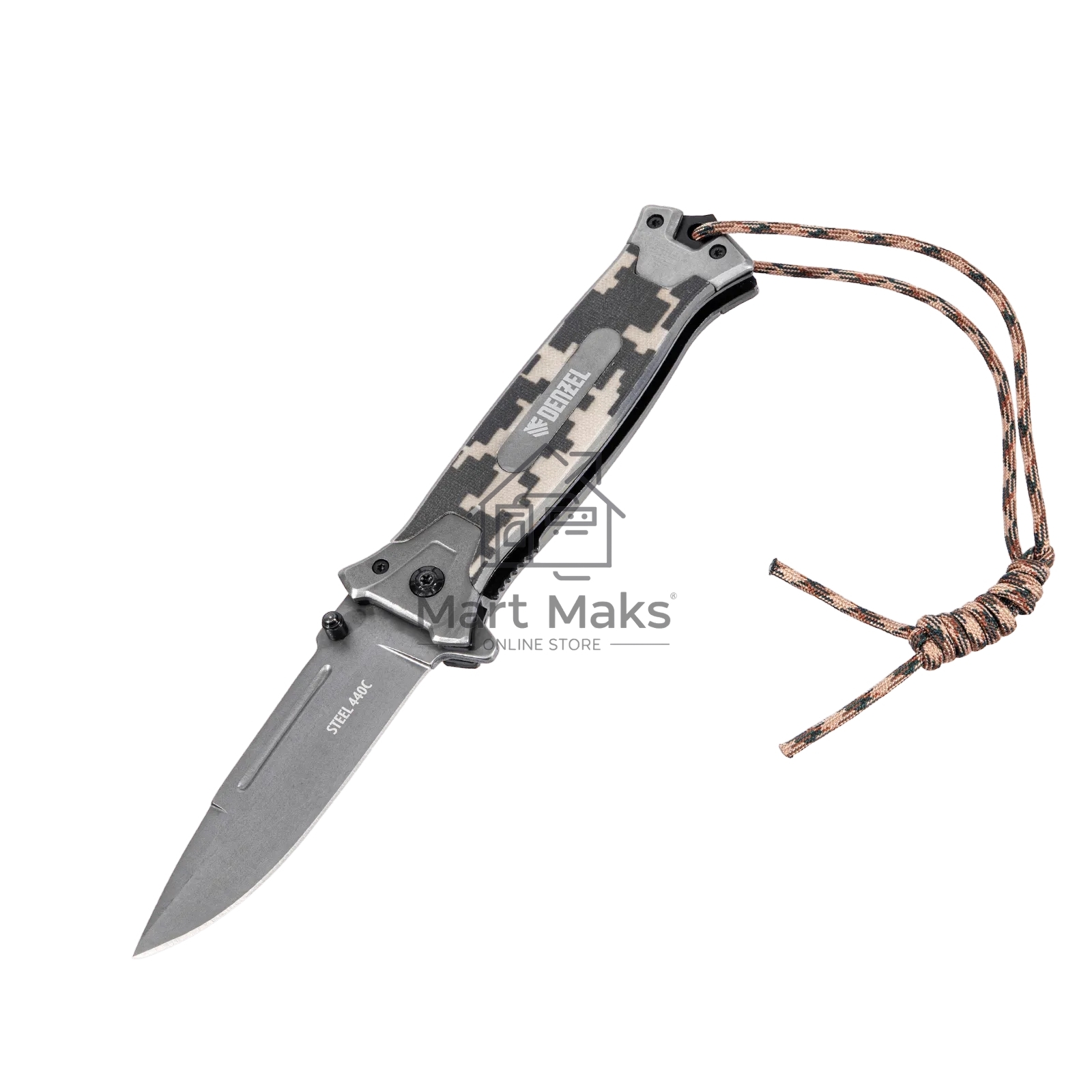 Нож складной Denzel, многоцелевой, системы Liner-Lock, с накладкой G10 на прямой рук-ке+стеклобой 79208