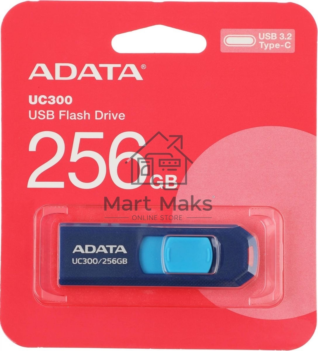 Флешка USB (Type-C) ADATA UC300, 256ГБ, USB 3.2, синий/голубой