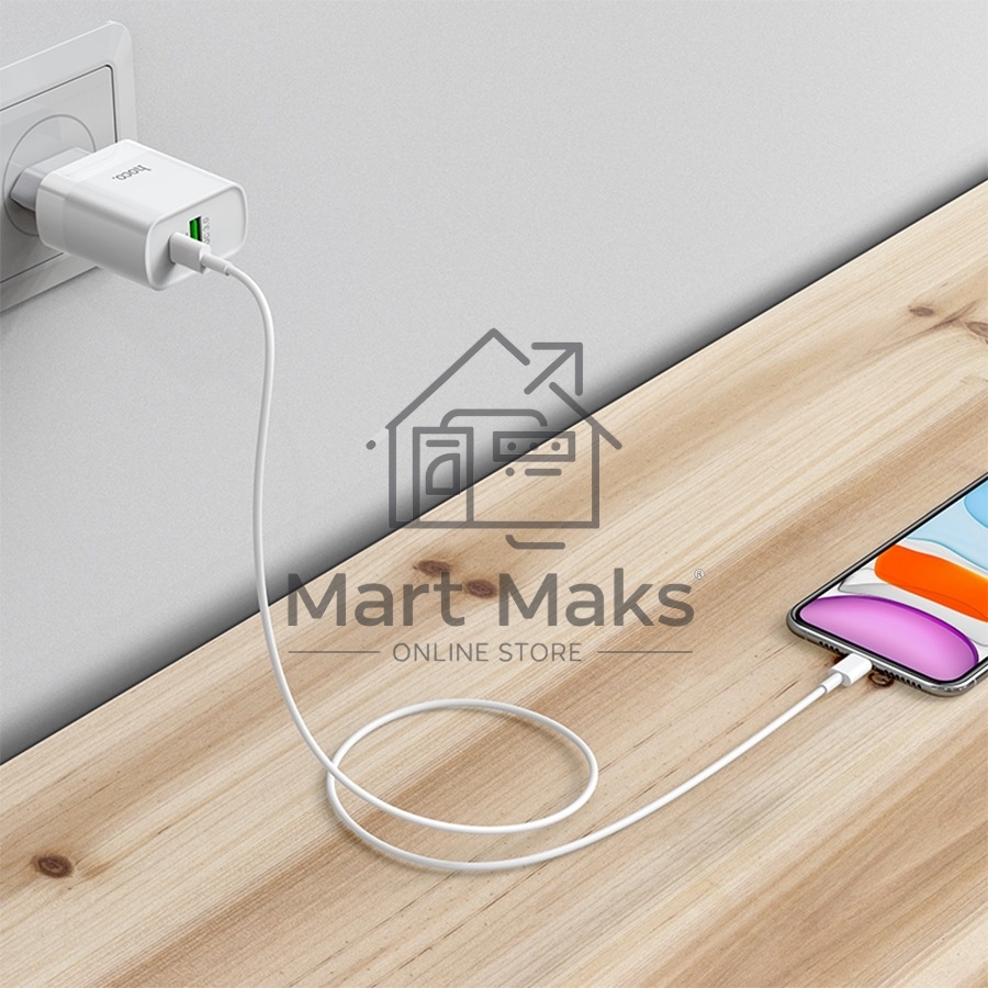 Сетевое зарядное устройство HOCO C80A Rapido 1xUSB + 1xUSB-C, 3.1A, 20W, белый