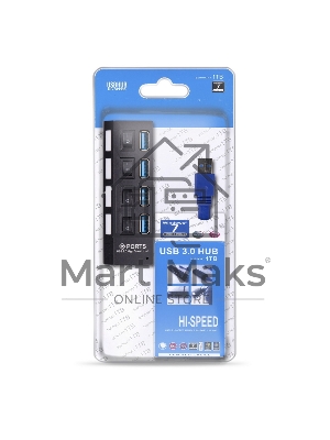 USB-хаб Smartbuy (SBHA-7304-B) USB 3.0 хаб + выкл., 4 порта, черный
