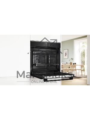 Встраиваемый духовой шкаф Bosch, Serie 4, Auto Pilot 10, объем 71 л, 7 режимов нагрева, 4D Hotair, телескопические направляющие 1уровень,пиролиз, сенсорное управление, черный+профиль из нерж. стали